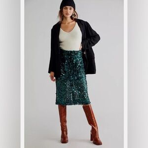 New with Tags Scotch & Soda Green Embellished Midi Skirt
